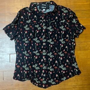 Modcloth x Collectif Black Floral Button Down Blouse Size XL (16uk)